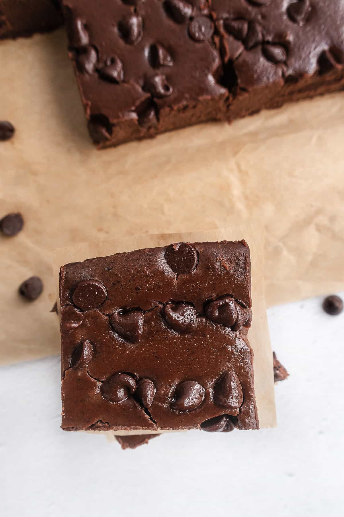 close up of top of stacked brownies