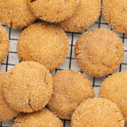 vegan double ginger cookies on a cooling rack.