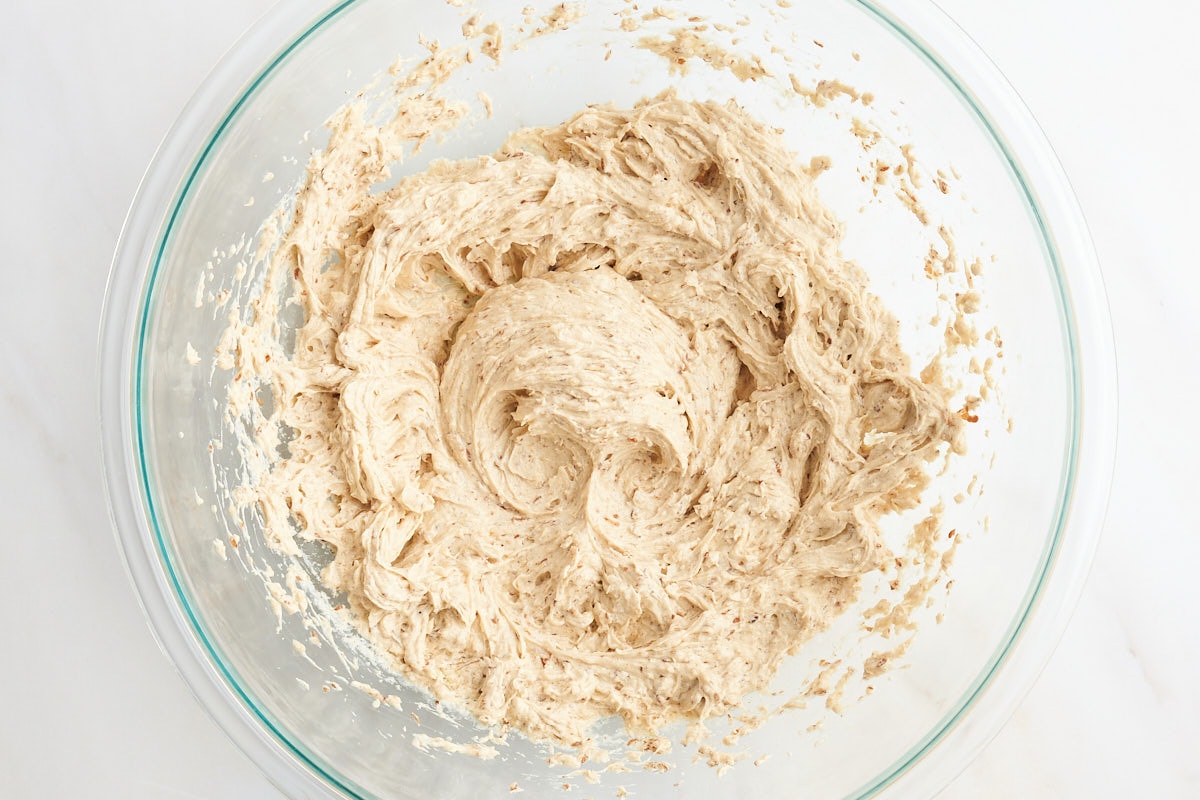 creamed vegan butter and flax seed mixture in a bowl.