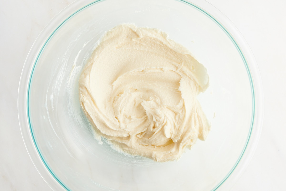 creamed vegan butter and sugar in a bowl.